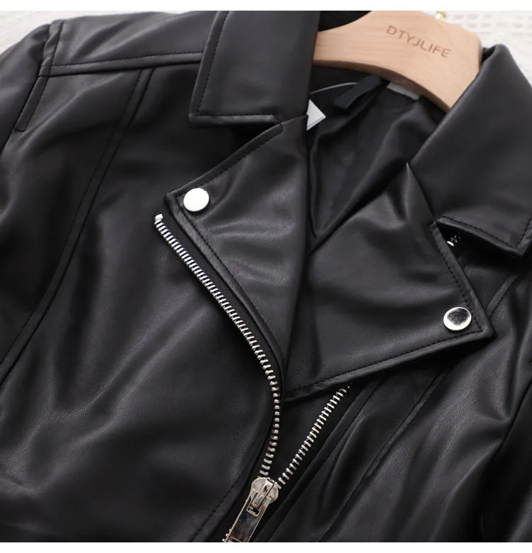 Id56 Comfortable Soft Autumn Trend Locomotive Slim Fit Jacket Short PU Leather Coat Women's