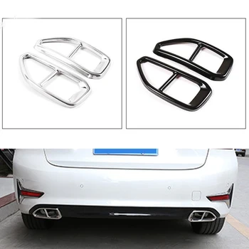 

2Pcs/Sets Glossy Black / Silver Stainless Rear Dual Pipe Exhaust Outputs Mufflers Cover For BMW 3 Series G20 G28 2019 - 2020