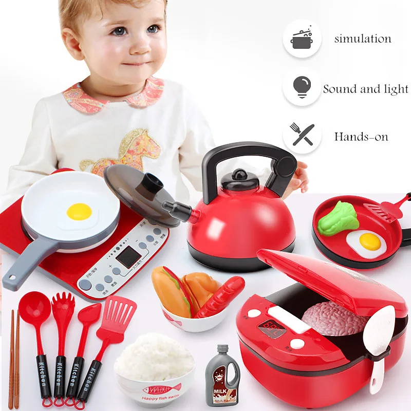 

Children's Play House Kitchen Toy Simulation Kitchenware Set Baby Cooking Rice Cooker Cutting Fruit and Vegetable Toy for girls