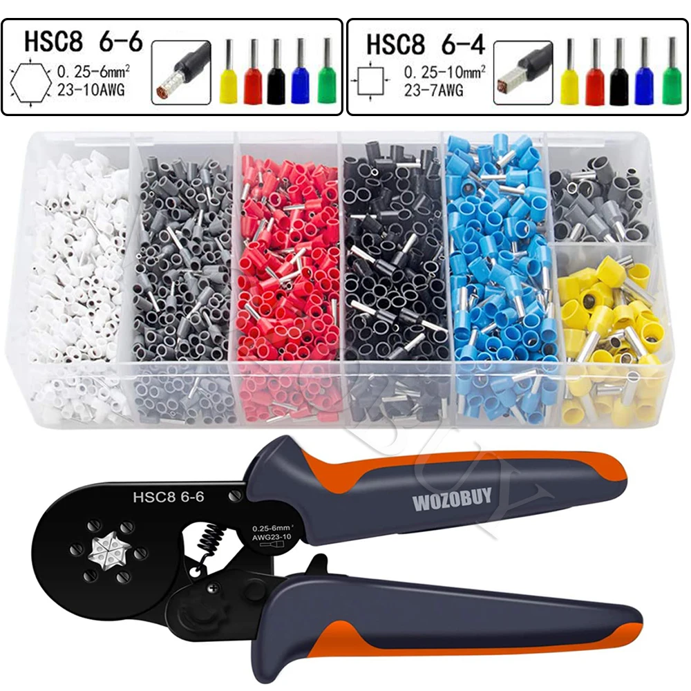 

Ferrule Crimping Tool Kit, Hexagonal sawtooth Self-adjustable Ratchet Wire Terminals Crimper Kit with 1900pcs Wire Terminals
