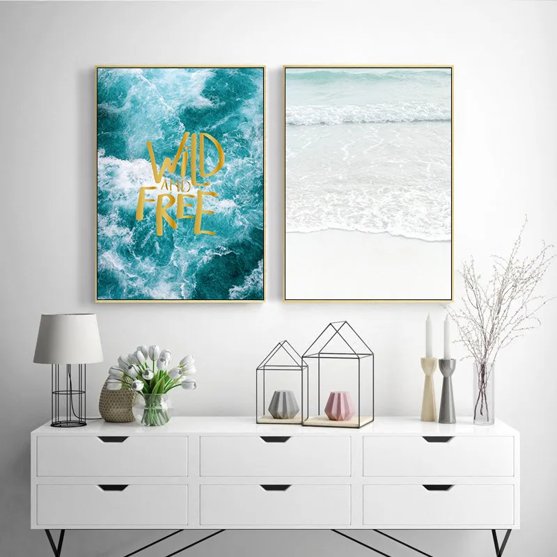 Scandinavian Sea Flower Feather Canvas Wall Art Poster Nordic Style Landscape Print Painting Nature Decoration Pictures no frame