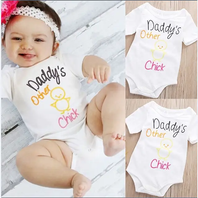 Daddy S Other Chick Funny Baby Bodysuit White Cotton Short Sleeve