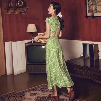 

Will restore ancient ways small broken flower green backless dress new female in long holiday dresses