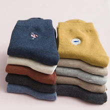 Новинка, женские хлопковые носки, все сезоны, одноцветные, с вышивкой, Мультяшные животные, средней длины, женские короткие носки в студенческом стиле