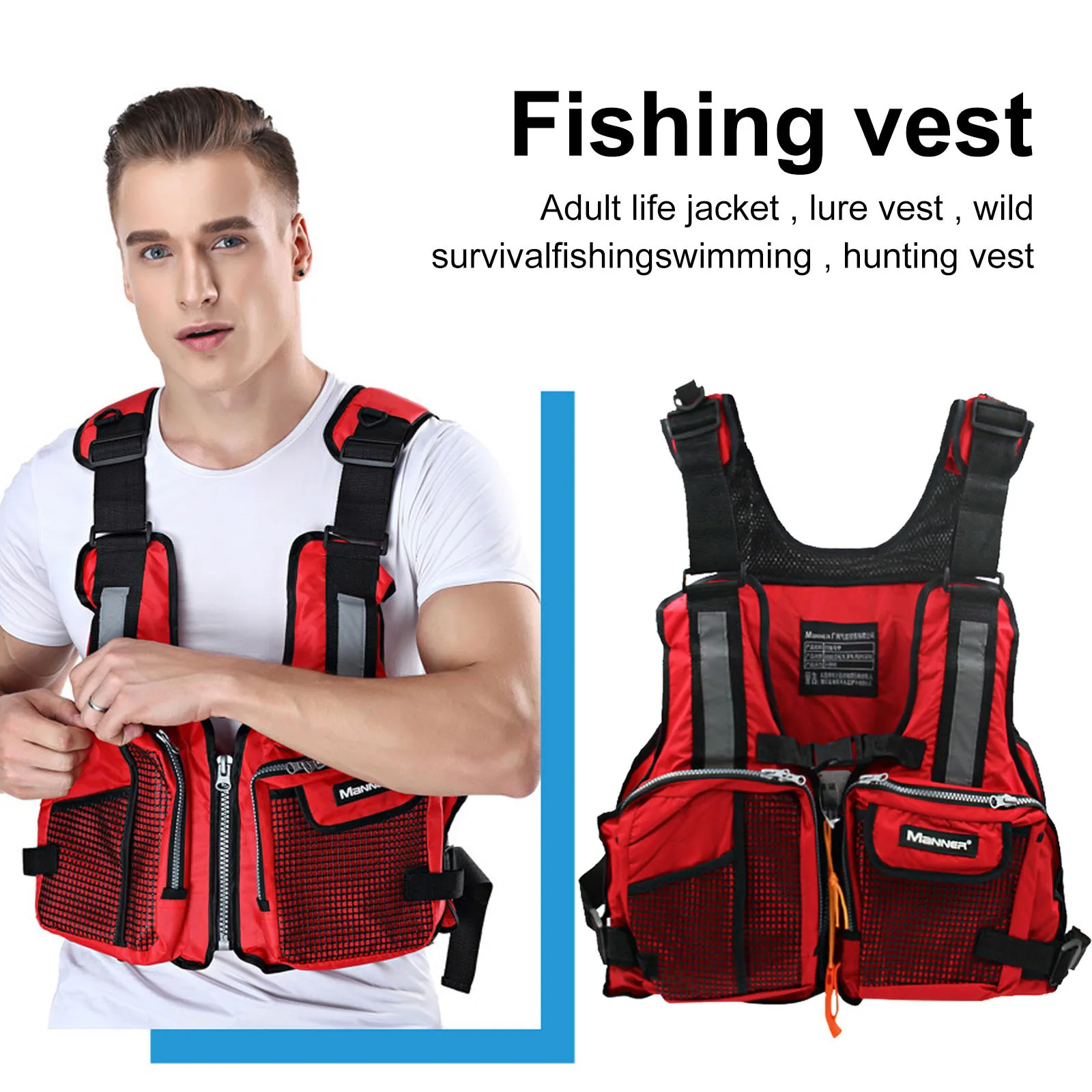 Life jacket Unversal Paddle Kayak Life Vest Life Jacket for Adult Survival Suit Water Sports Safety Wear with Reflective Stripe Multi-pocket