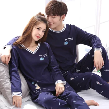 

Unisex Adult Cute Winter Couple Pajamas Warm Thickening Home Male Pajamas Set Long Sleeve Sleepwear Cute Cartoon Home Suit