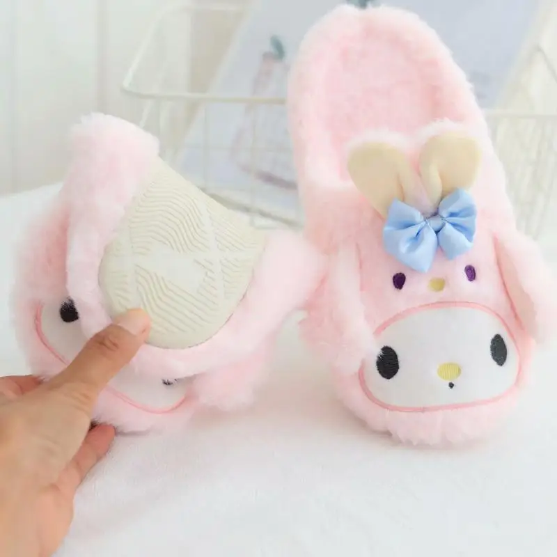 Женские тапочки hello kitty My Melody Cinnamoroll pompomprin; зимние домашние удобные плюшевые тапочки с героями мультфильмов для девочек; подарки