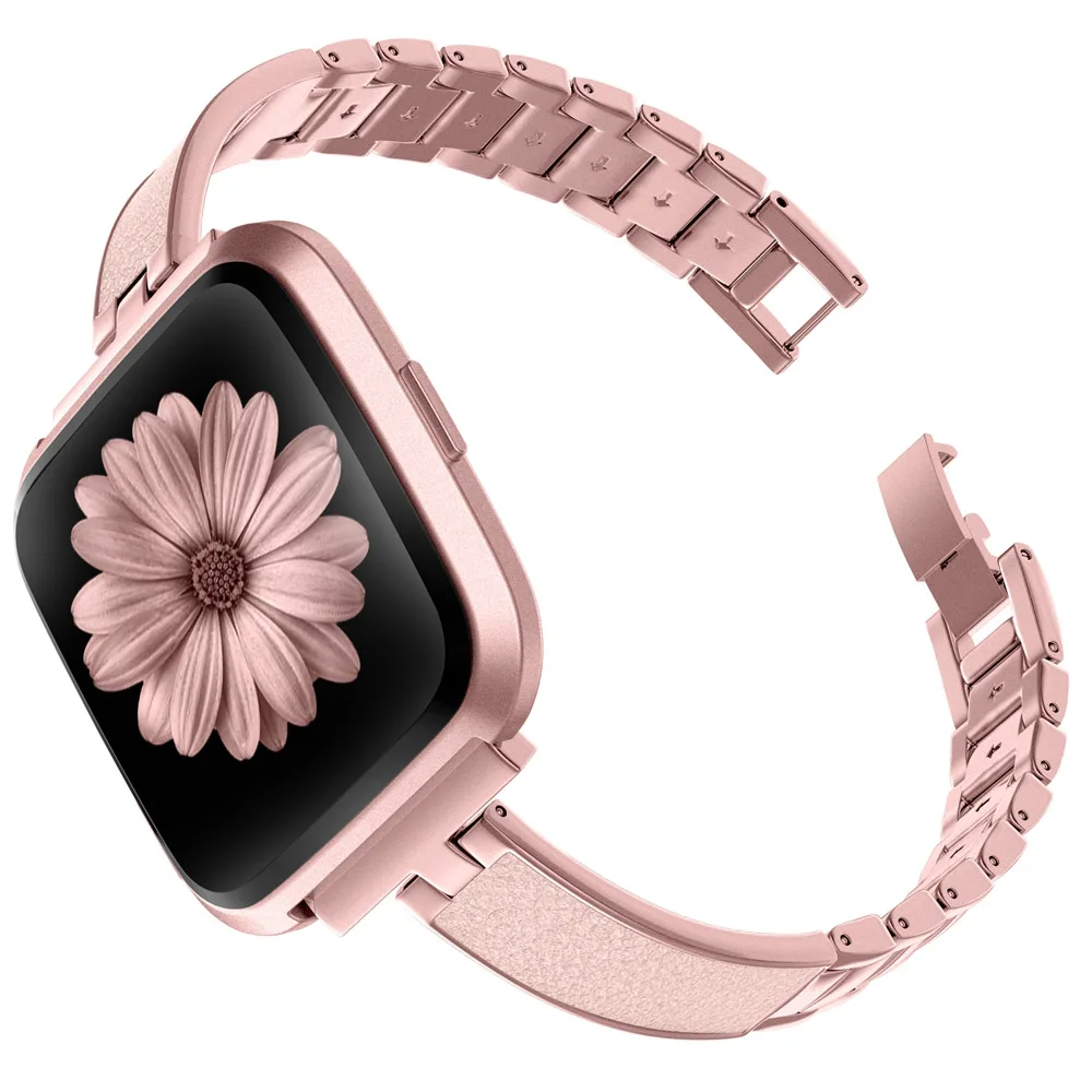 Ремешок из нержавеющей стали, совместимый с Fitbit Versa, женские тонкие складные застежки, Широкие ремешки для Versa Lite Special Edition