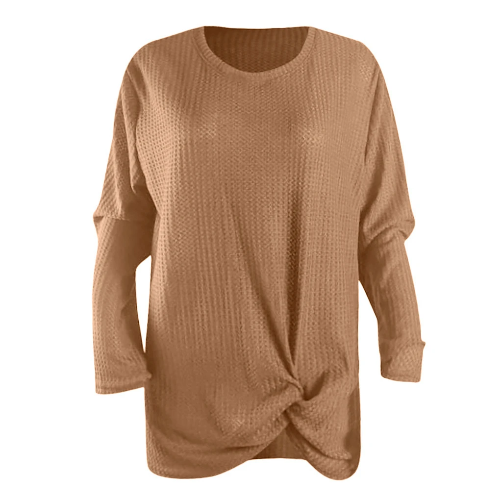 JAYCOSIN Chiffon Blouse Womens Casual Long Sleeve Autumn Knot Waffle Knit Tunic Blouse Cute Shirts Tops Winner Girl Lady 729