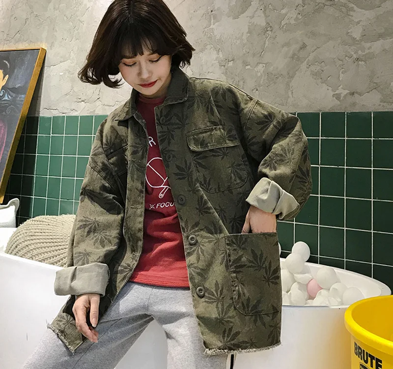 Винтажная Повседневная Свободная джинсовая куртка камуфляжная BF Harajuku куртка Женская Осенняя уличная джинсовая куртка с карманами для женщин