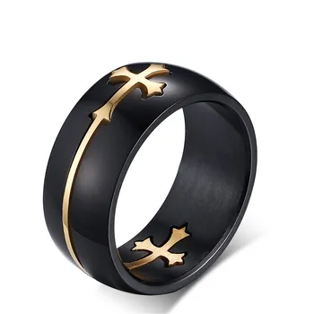 

titanium cross rings for men punk black gold color cool masculine titanium stainless steel fashion accessory party gift size7-13