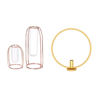 

Top-1Pc 3D Gold Round Metal Candlestick Wall Candle Holder Geometric Tealight Wedding (Gold) & Vases Set of 2 Metal Flower Vase