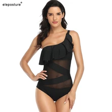 Сексуальный сетчатый цельный купальник из кусков, женский купальник, плюс размер, купальник на одно плечо, монокини, гофрированный купальник, летняя пляжная одежда