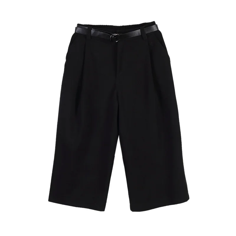 Мужские черные свободные повседневные шерстяные брюки с широкими штанинами и