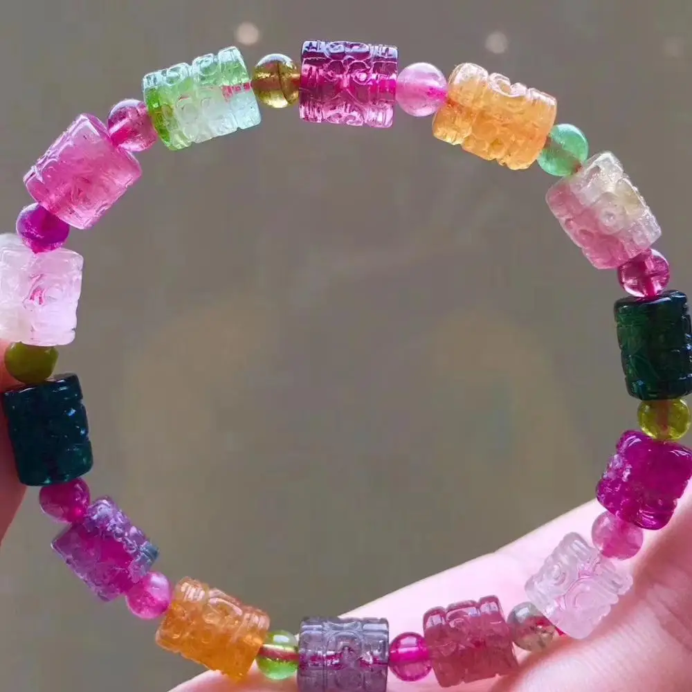 

Top Quality Natural Colorful Tourmaline Rainbow Crystal 9x7mm Pi Xiu Beads Bracelet Brazil Women Men AAAAAA Certificate