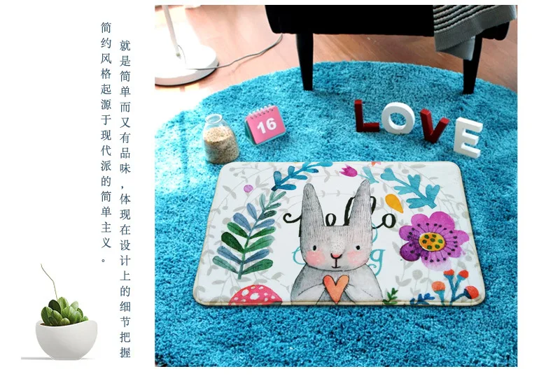 Hand-Painted Rabbit Doormat Entrance Bedroom Doorway Mat Bathroom Mats Kitchen Window Cushion