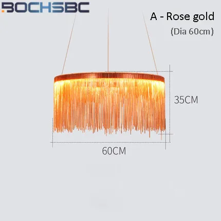 BOCHSBC пост-современная Подвесная лампа с кисточками, светодиодный светильник из алюминия для ресторана, осветительный прибор для гостиничного зала, кофейного магазина, Подвесная лампа - Цвет корпуса: Round 60cm rose gold