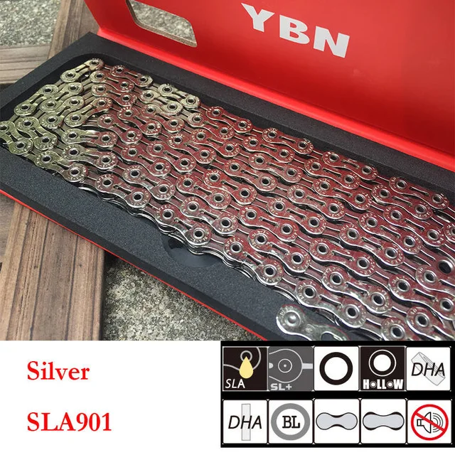 9s hollow silver YBN Сверхлегкий 9 10 11 скоростей велосипедная цепь SLR Золотая полая MTB цепь для дорожного велосипеда для Shimano/SRAM/Campanolo система - Цвет: 9s hollow silver