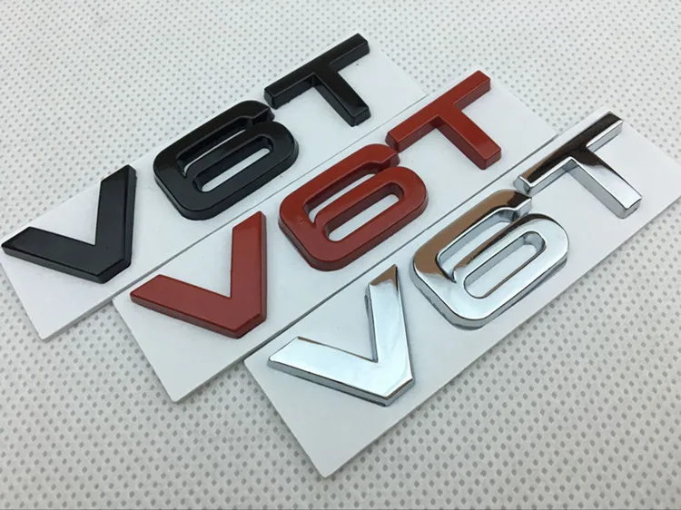 【Hot】2PCS 8cm*2cm New Car Styling 3D Metal Black Red Silver V6T V8T Car Front Rear Emblem Trunk Badge Sticker logos