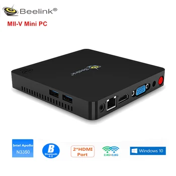 

Beelink MII-V Mini PC Intel N3350 4GB RAM 64GB ROM Dual Display Windows10 Mini Pc Bluetooth 2.4G+5.8G Wifi 1000M 4K Media Player