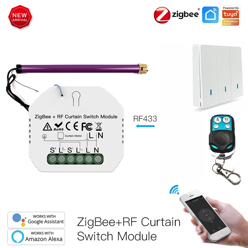 Yueyang Interruttore Relè Zigbee Per Tapparelle E Tende Da Sole, Con Controllo Vocale Alexa E Google Home, Timer E Apertura Parziale, Richiede Hub Tuya (non Incluso)