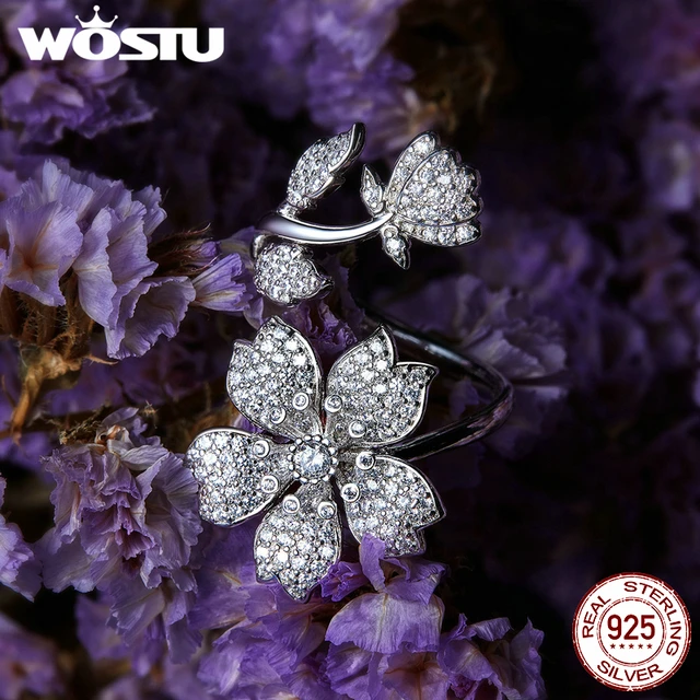 Wostu 925 스털링 실버 롱 테일 마우스 오픈 반지