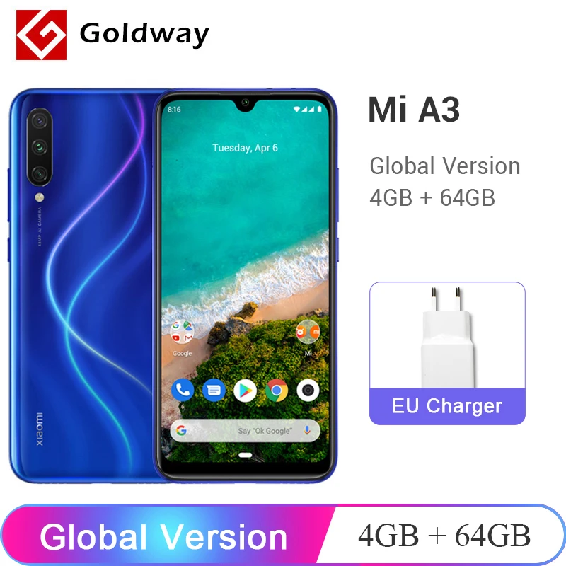 В наличии! Xiaomi Mi A3 Смартфон с восьмиядерным процессором Snapdragon 665 ОЗУ 4 Гб ПЗУ 64 ГБ 6