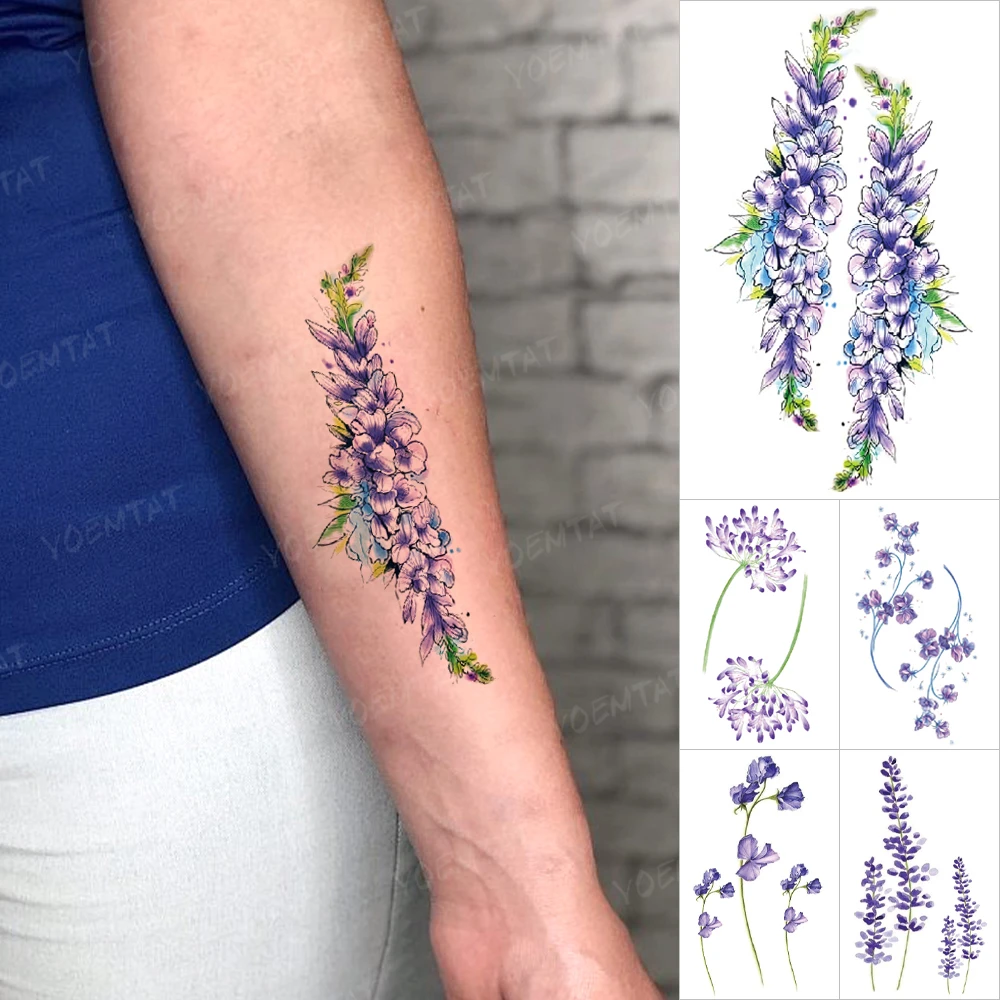 Fashion Children Cute Purple Lavender Flowers Waterproof Temporary Tattoo  Stickers Body Art Beautiful Flash Tatoo Women Girl|Temporary Tattoos| -  AliExpress