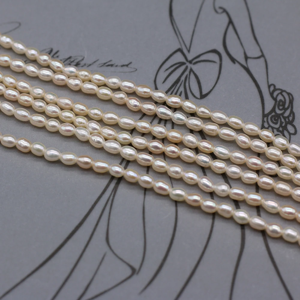 Natural Freshwater Pearl Rice Beads Punch Loose Pearls Bead For DIY Charm Bracelet Necklace Jewelry Accessories Making 3-3.5mm