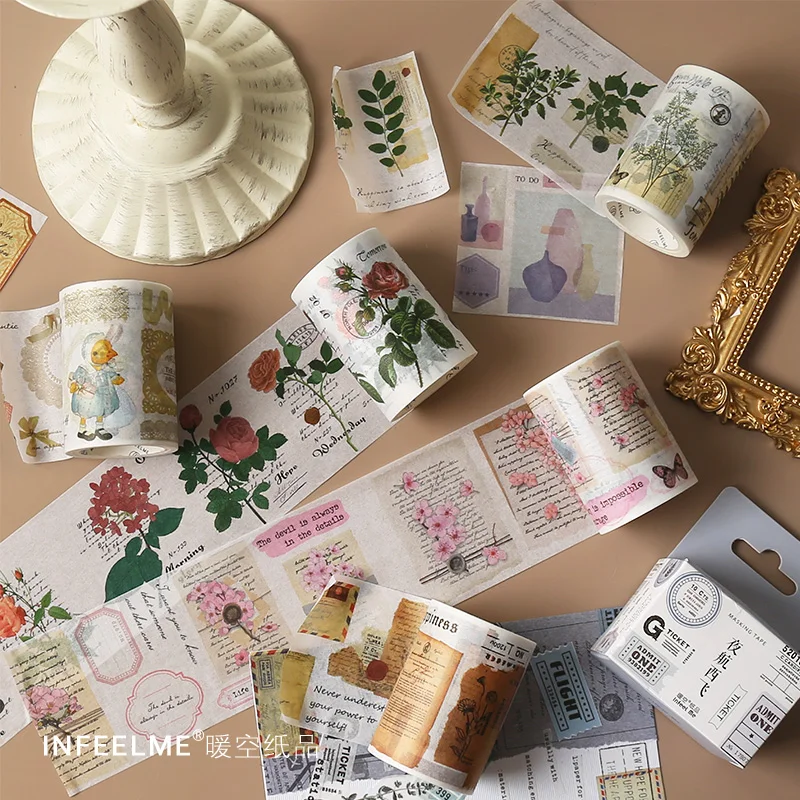 Vintage Wide Washi Tape Retro Masking Journal Supplies Kawaii Adhesive Planner Decorative Cute | Канцтовары для офиса и дома