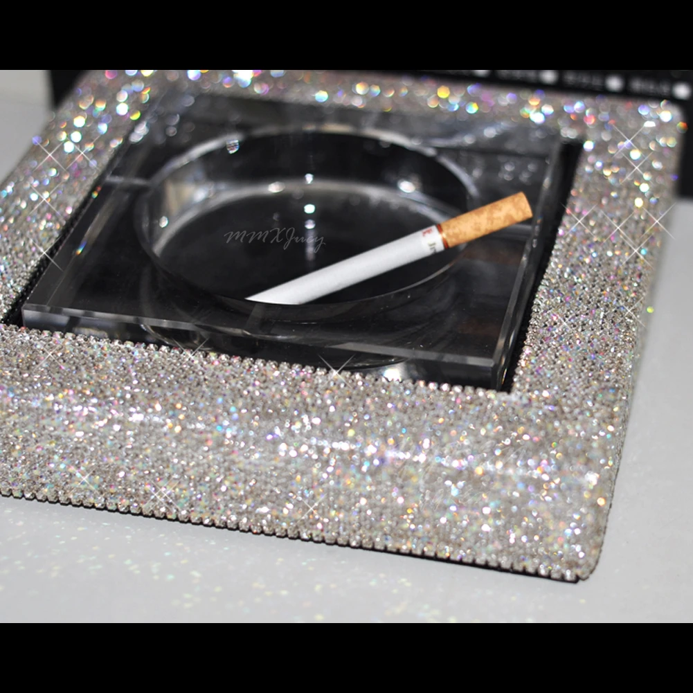 Fashion Car Ashtray Silver Cystal & Glass Pattern Auto Interior Ashtray