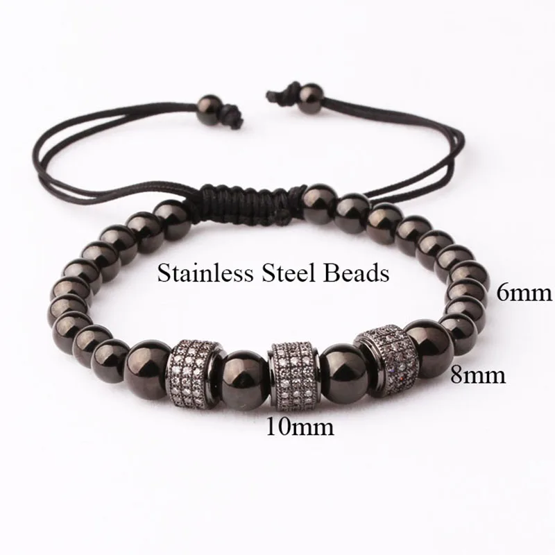 Drop Shipping High Quality Fashion Jewelry Cubic Zirconia Tube Stainless Steel Beads Macrame Bracelet Women Men - Image 5