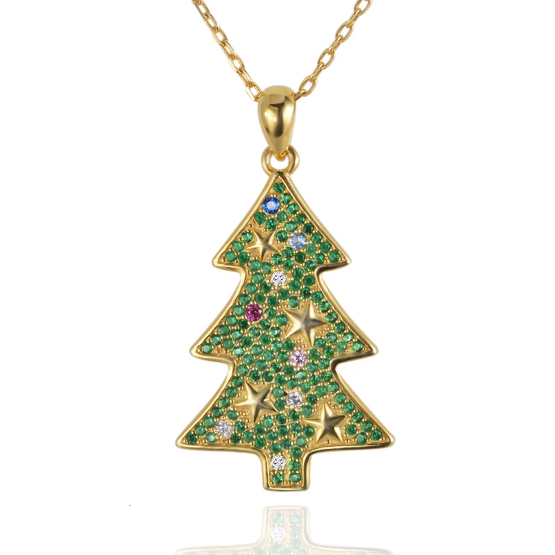 StrollGirl, 925 пробы, серебряный цвет, камень, Рождественская елка, подвеска, золотой цвет, ожерелье со звездами для женщин, рождественское ювелирное изделие, подарок