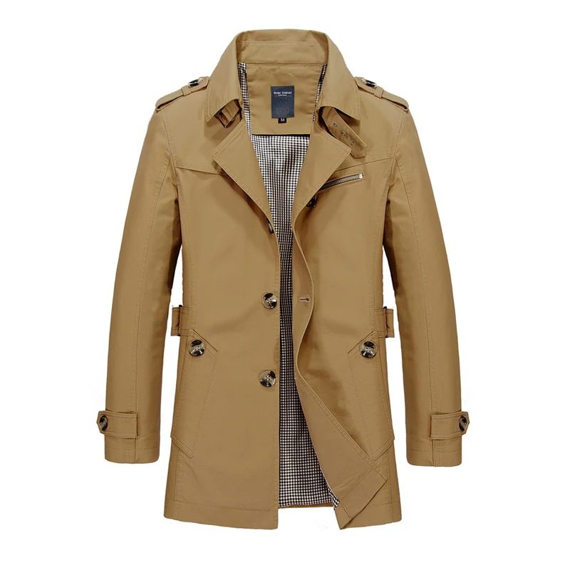 Dark khaki Manoswe Long Trench Coat Men New Men's Spring Casual Jacket Windbreaker Outerwear High Quality Fashion Long Coat - Цвет: Dark khaki