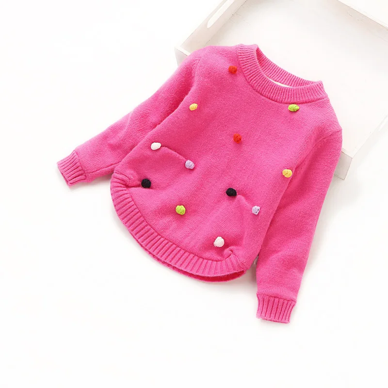 Теплый вязаный зимний свитер с цветочным узором для маленьких детей платье-свитер для маленьких девочек Детская верхняя одежда 1, 2, 3, 4, 5, 6, 7, 8, 9, 10, 11, 12 - Цвет: rose