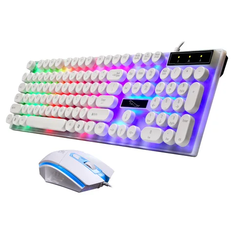 Backlit Keyboard led Backlit Gaming Keyboard Retro Punk USB Wired Backlit Gaming Desktop Keyboard 104 Key Round Keycap