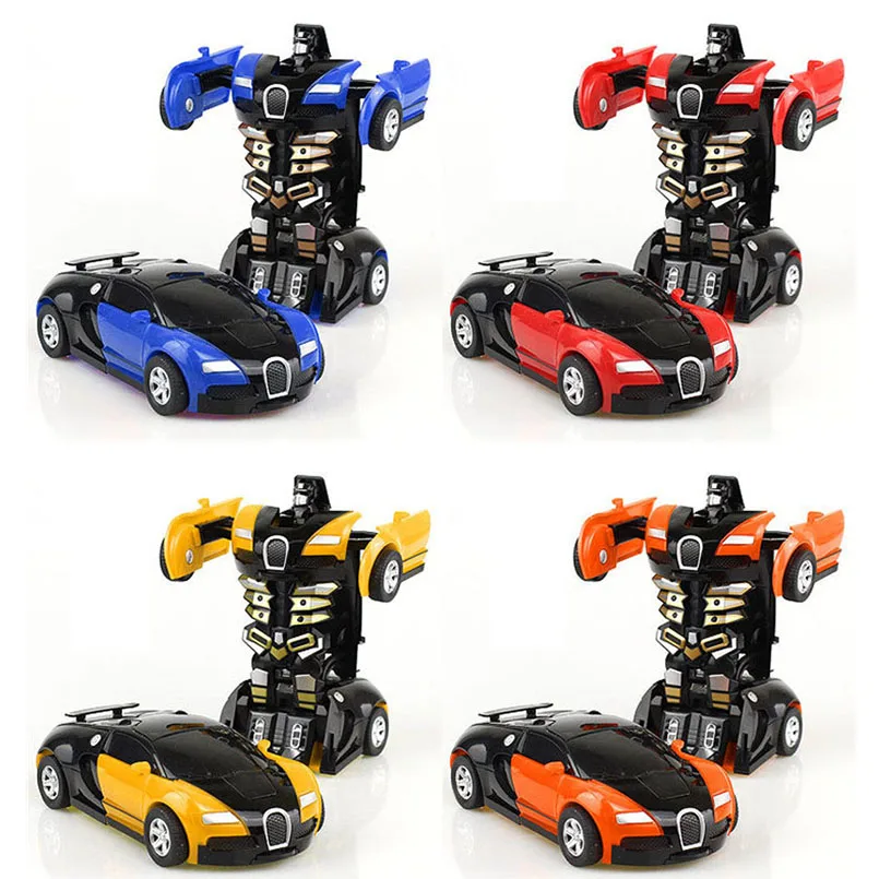 

2 IN 1 One Key Collision Inertia Deformation Robot Car Model Plastic Mini Car Robots For Boys Impact Vehicles Car Children Toys