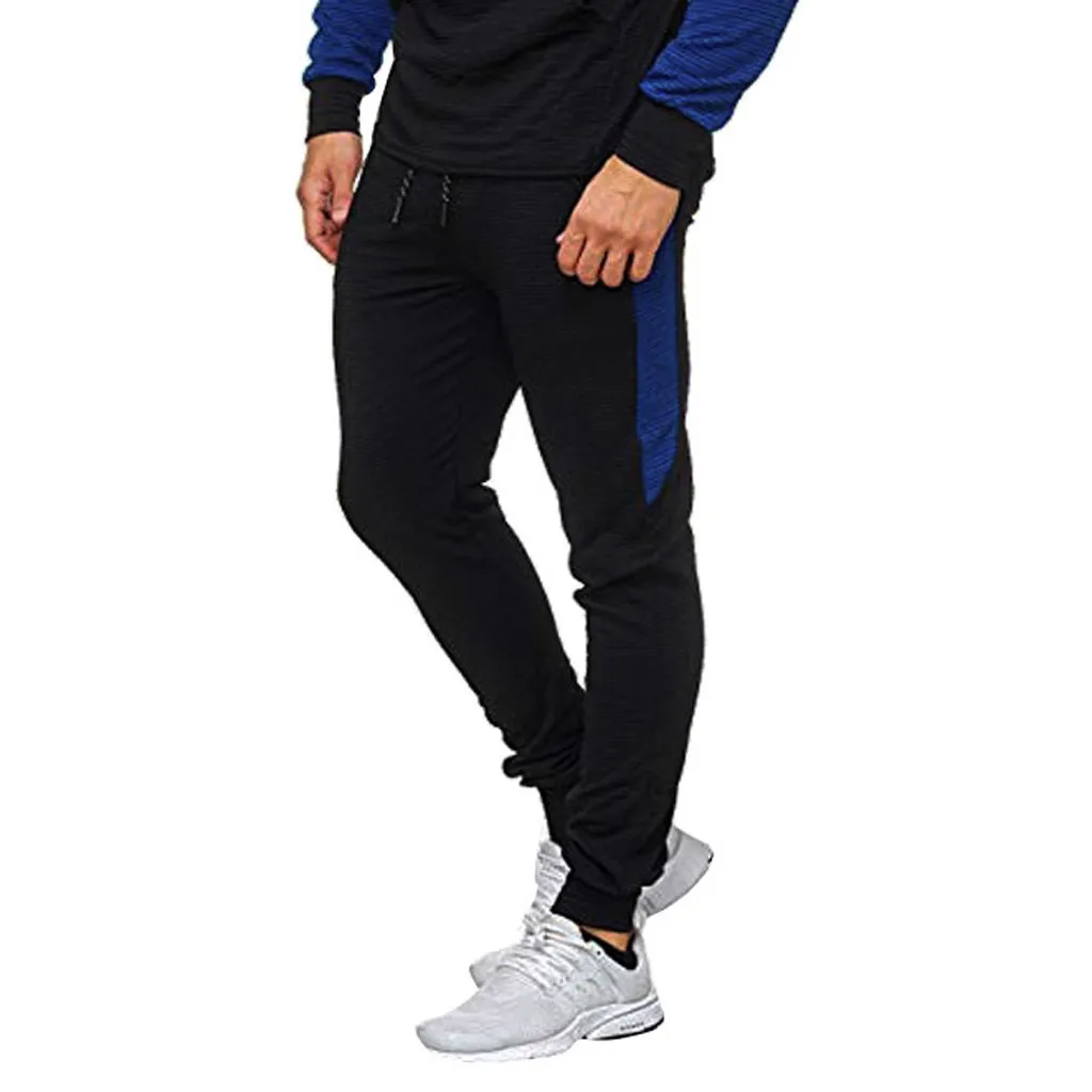 Men's Autumn And Winter Casual Stitching Casual Sports Pant With Pocket Male Solid Color Mid Elastic Jogging Sweatpants