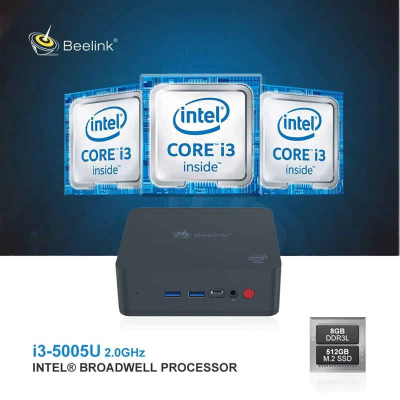 Хит-Beelink U55 мини-ПК процессор Intel Core I3-5005U(Intel Hd Images 5500), Ddr3L 8 Гб Ram/512 ГБ Ssd/Diy Hdd 1000 Мбит/с Lan 2,4/5,8