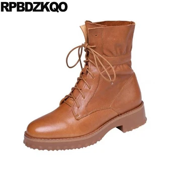 

ankle combat big size flat 10 plus military shoes fur custom brand women winter boots genuine leather brown handmade lace up