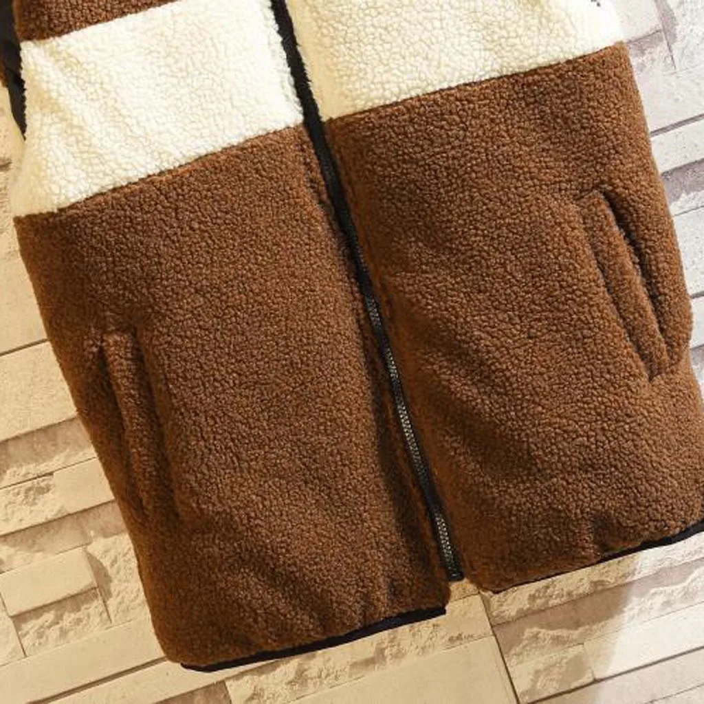 Men's Autumn Winter Fashion Stripe Splicing Keep Warm Waistcoat Vest Top Coat