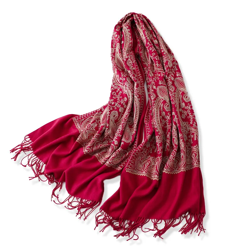Cachecóis de Caxemira Nova Chegada Bordado Borla Feminino Inverno Grosso Quente lã Cachecol Xale Envoltório Marca Bandana Poncho Pashmina 2020