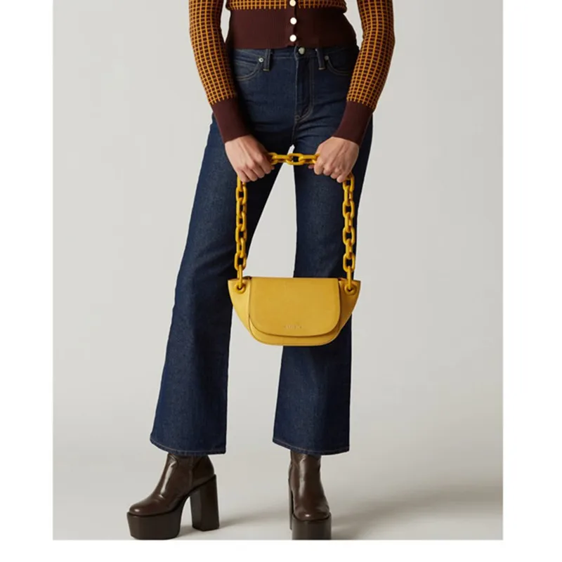 Retro Acrylic Chain Handbag Women Casual Saddle Purses And Handbags Luxury High Quality Chest Bag Bolsos Mujer De Marca Famosa