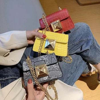 

Crocodile pattern Mini Square Crossbody bag 2020 New High-quality Leather Women's Designer Handbag Chain Shoulder Messenger Bag