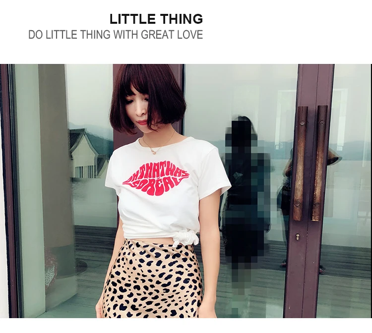 Cotton short sleeve red lips printed cute casual white t shirt tee tops