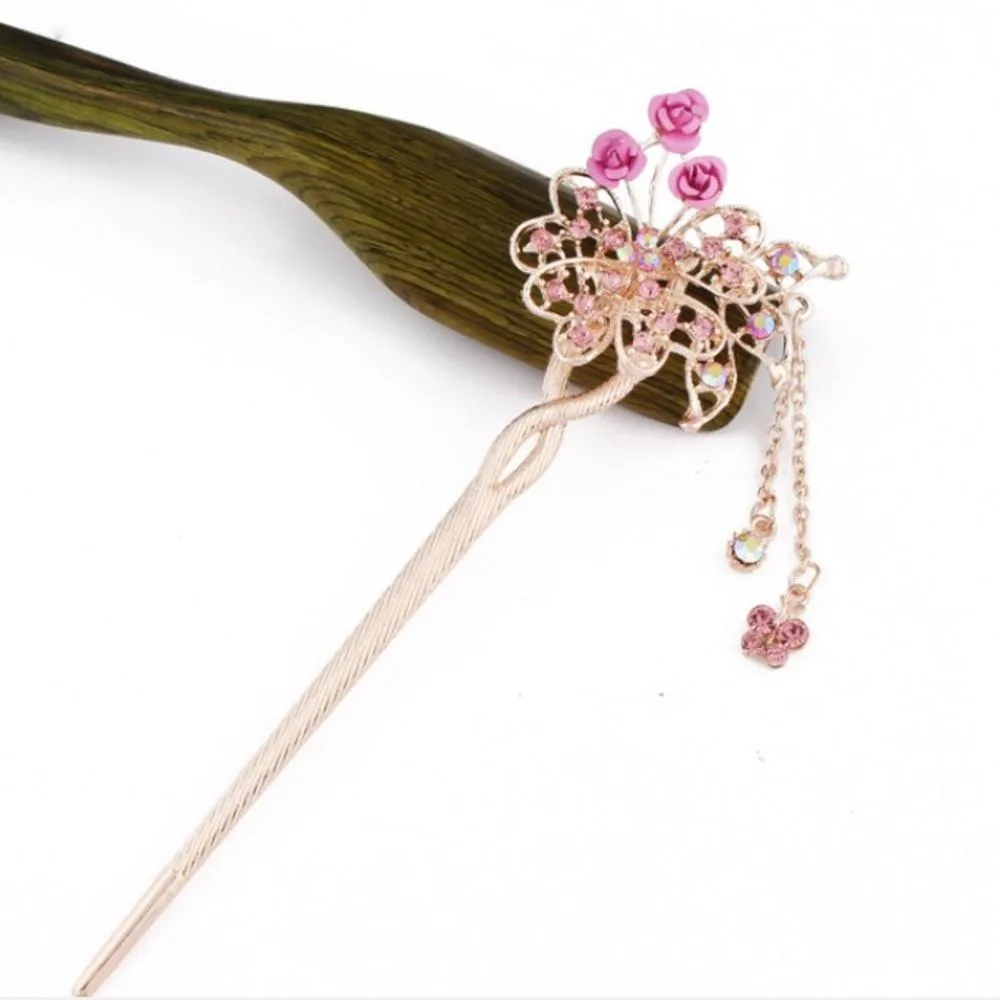 4 Заколка для волос с камнем «кошачий глаз», заколка для волос с двойным цветком, Классическая заколка для волос, аксессуары для волос в национальном стиле - Цвет: 4