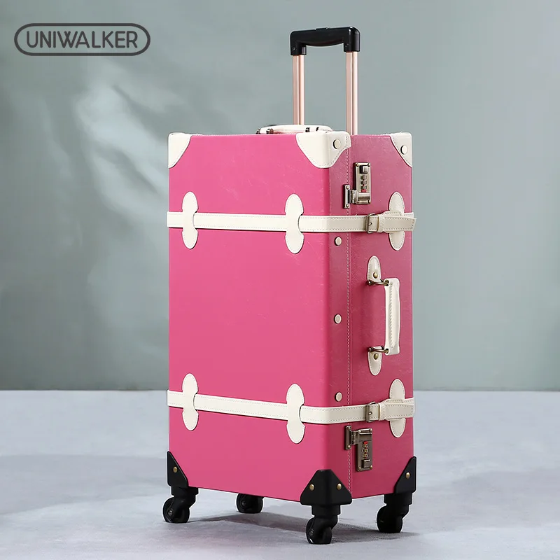 UNIWALKER 1" 20" 2" 24" 2" Розовый винтажный чемодан для путешествий, устойчивые к царапинам сумки для багажа с универсальными колесами