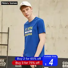 Metersbonwe, Мужская футболка для мужчин, одноцветная, летняя, с буквенным принтом, трендовая, свободная футболка, повседневная, в полоску, с коротким рукавом, 661737