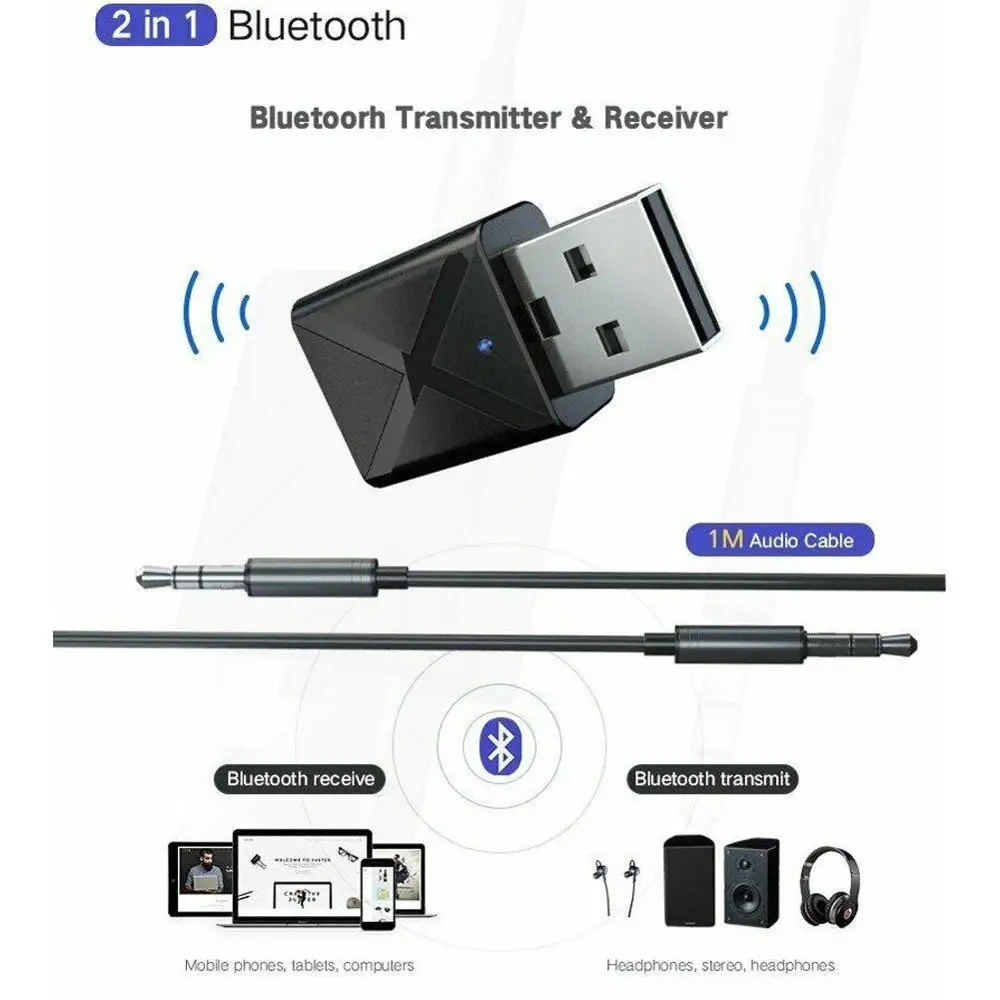 2 в 1 Bluetooth 5,0 аудио приемник передатчик мини стерео Bluetooth AUX RCA USB 3,5 мм разъем для ТВ ПК автомобильный комплект беспроводной адаптер