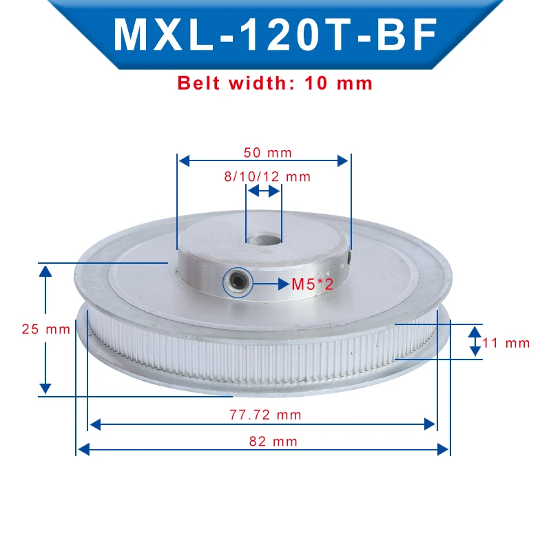 

Timing Pulley MXL-120T Inner Bore 8/10/12 mm Belt Pulley Slot Width 11 mm Match with Width 10 mm MXL-Timing Belt For 3D Printer